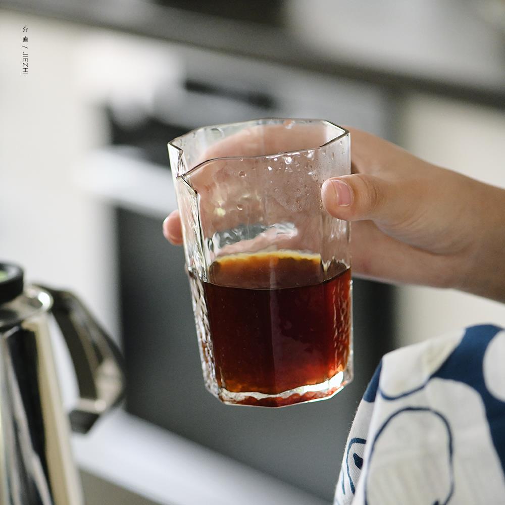 介直 锤纹八角片口耐热分享壶咖啡下壶 玻璃公道杯茶器手冲咖啡器