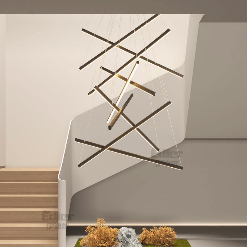 楼梯吊灯长现代简约覆式楼loft公寓客厅主灯大厅饭厅别墅全光谱灯