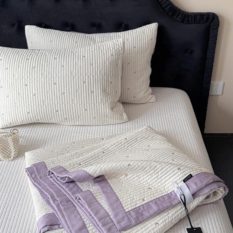 韩版小清新星月刺绣莫代尔床盖三件套夏季凉感丝滑绗缝床单枕套