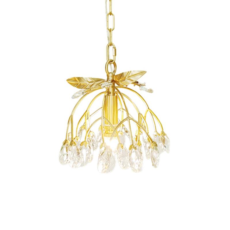 SY全铜弧叶花球水晶吊灯欧法式轻奢玄关入户衣帽间书房床头卧室灯