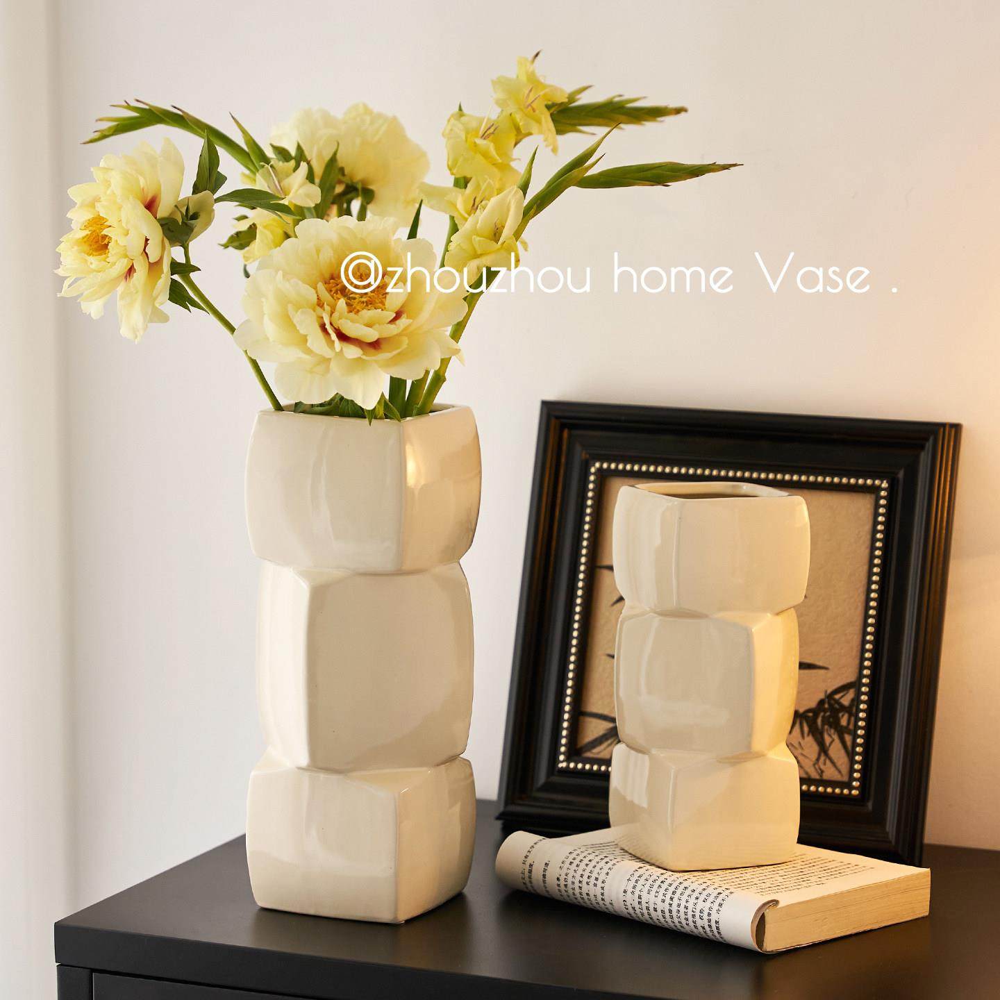 艺术花瓶陶瓷高级感法式中古创意几何餐桌装饰品客厅水培插花摆件,家居饰品,花瓶,淘宝优惠券,粉丝福利购,淘宝优惠卷