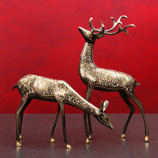 饰品巴基斯坦铜器创意工艺品客厅摆设结婚礼物饰品 铜鹿摆件一对装