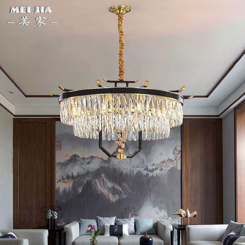 新中式全铜餐厅水晶吊灯现代轻奢客厅灯设计师高档别墅大厅吊灯具