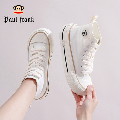 大嘴猴小白鞋高帮女鞋系带时尚休闲帆布鞋厚底板鞋学生鞋百搭ins