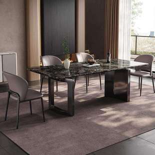 别墅设计师餐桌 轻奢现代高端铂金钻天然大理石餐桌长方形家用意式