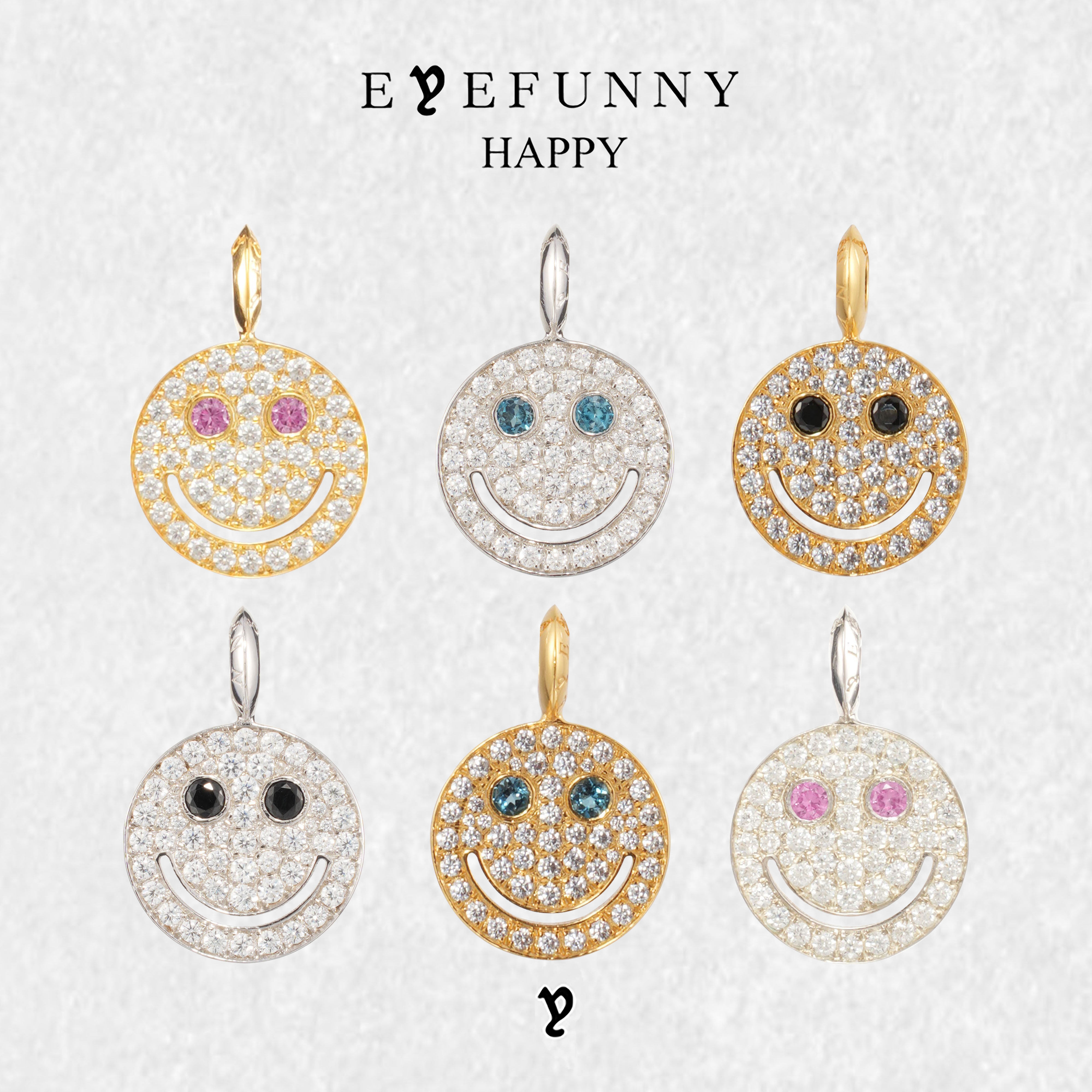 eyefunny/爱凡尼中号笑脸吊坠18k金钻石潮流坠饰项链男女奢侈