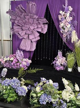 婚庆紫色系路引花婚礼舞台造景装饰展示宴会布置绢花花排仿真花