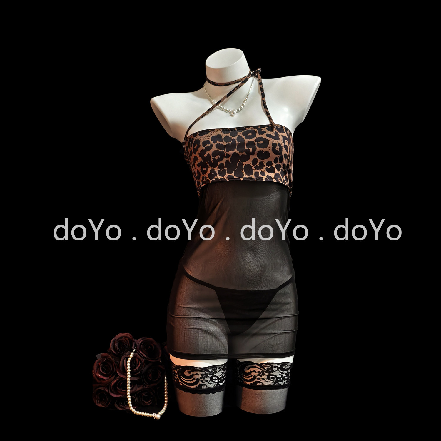 doYo情趣内衣2026新款性感小胸豹纹睡衣透视大尺度包臀战袍qqny