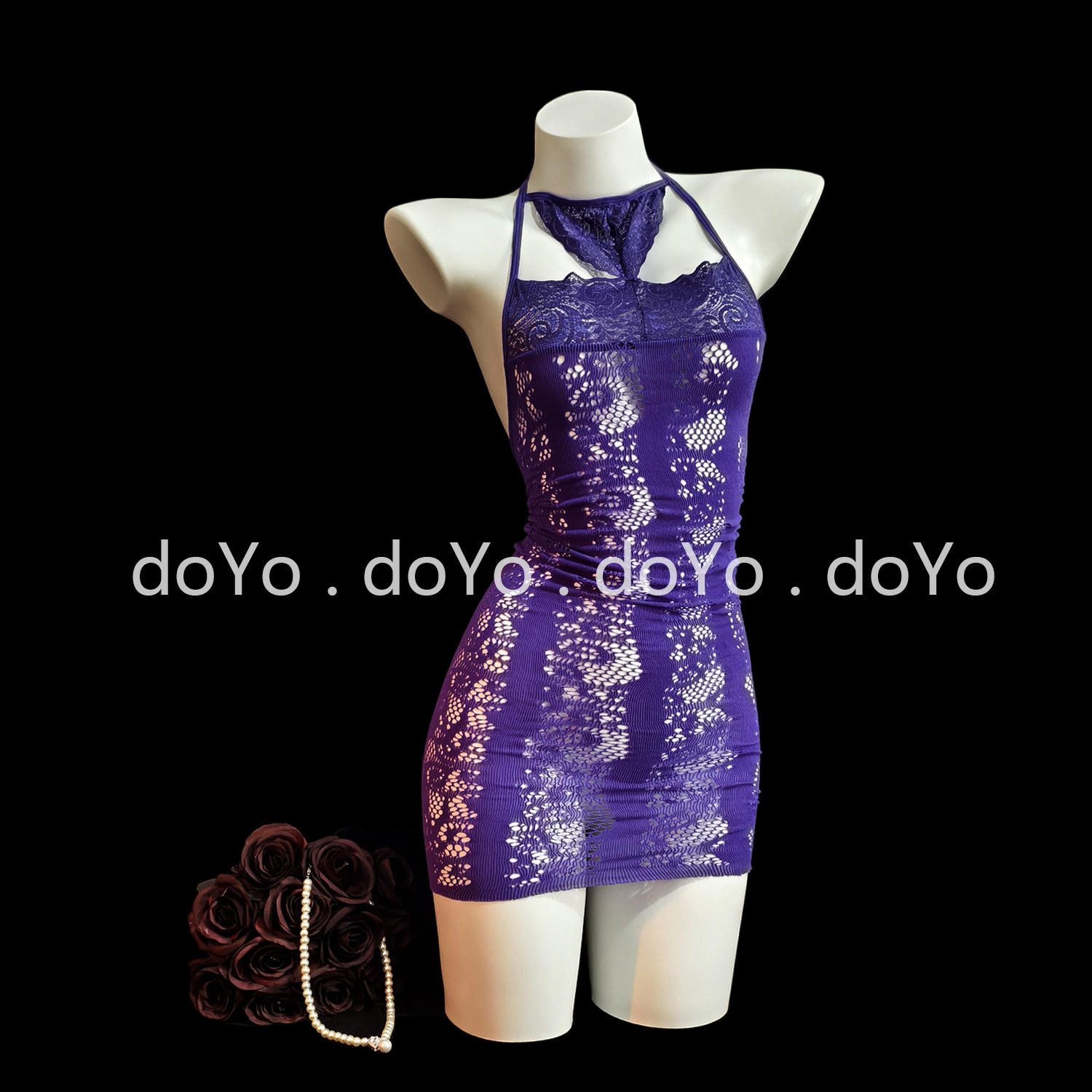 doYo紫色情趣内衣性感小胸高级感战袍新款镂空紧身包臀裙纯欲qqny