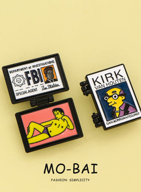 fbi证件牌联邦调查局fbl胸针辛普森个性创意翻盖可爱卡通衣服徽章