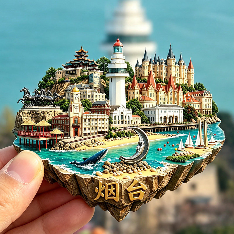 【山东烟台冰箱贴】烟台山灯塔钟楼老领事馆海滨旅游纪念品磁贴潮