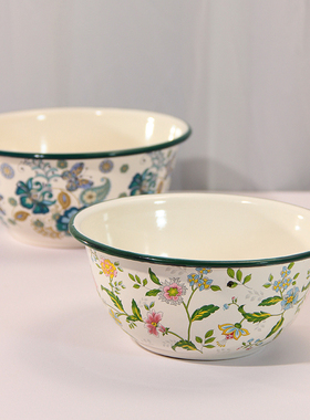 加厚珐琅搪瓷缸钵芳香繁花1.3/1.0L缸钵饭碗菜碗泡面碗