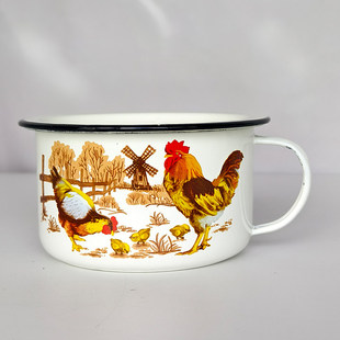 1.3升搪瓷快餐杯大公鸡带盖子加厚搪瓷碗珐琅碗泡面碗搪瓷饭盆缸