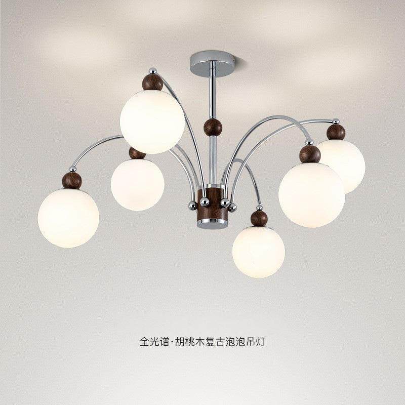 美式客厅吊灯复古胡桃木魔豆现代简约温馨中古2025新款网红吊灯