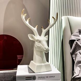 现代轻奢鹿头高级雕塑艺术感摆件电视柜玄关红酒柜家居工艺装饰品
