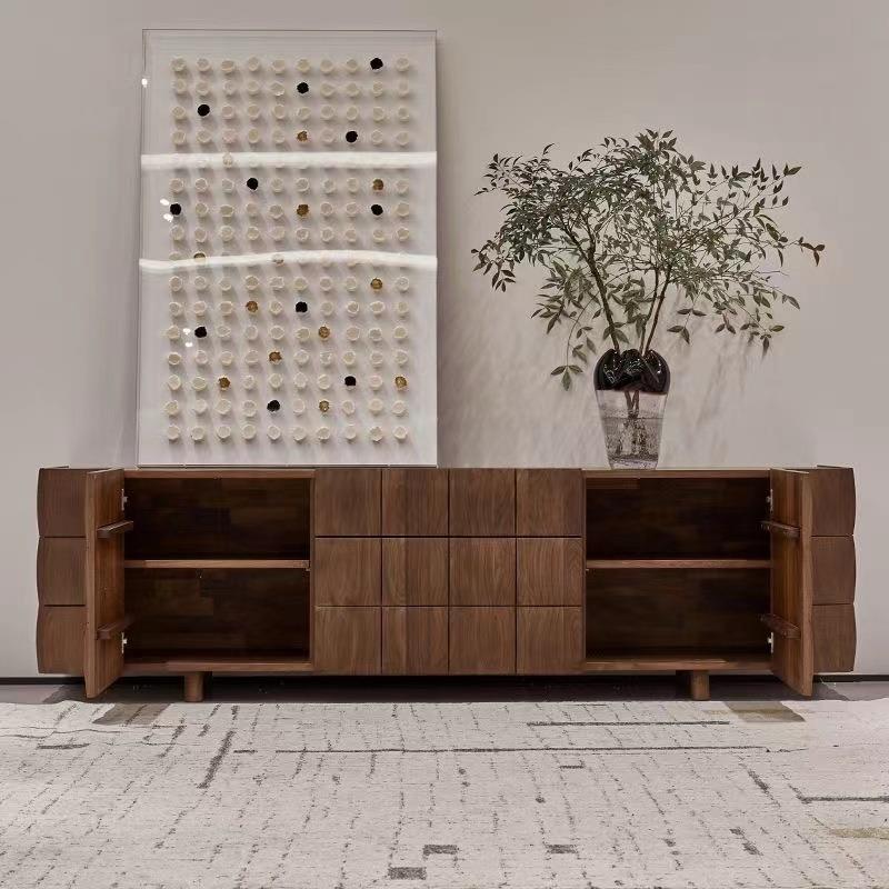 北美黑胡桃色电视柜卧室高款视听柜客厅矮柜意式极简实木储物柜子