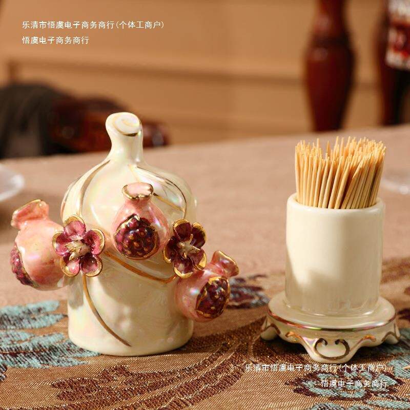 陶瓷瓶牙签筒家用客厅茶几牙签盒棉装饰品摆件餐桌牙签罐签筒欧式