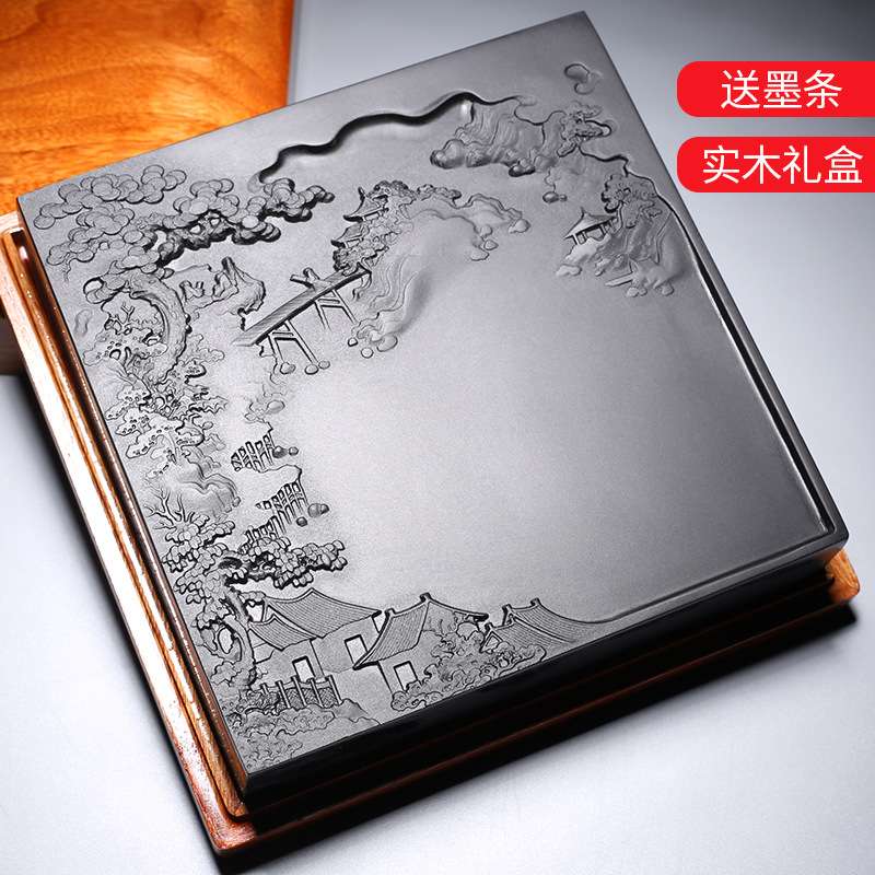 砚台老坑歙砚 天然原石可磨墨条书法不干墨毛笔墨砚