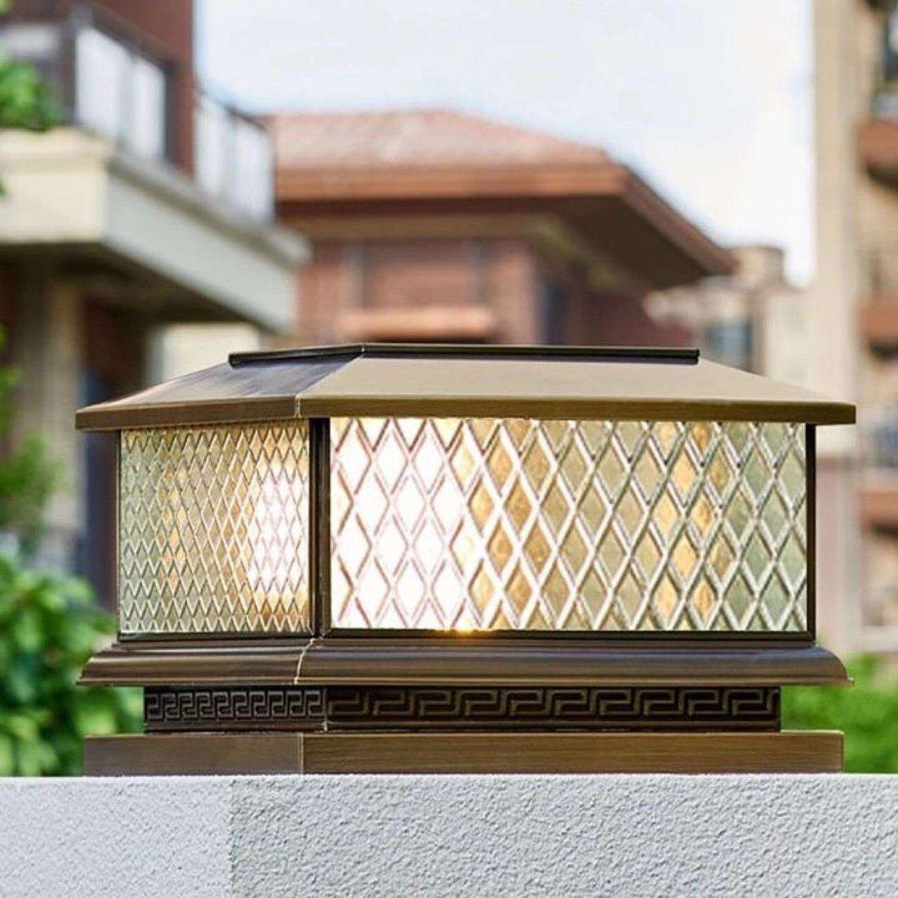 全铜大门灯户外别墅院子门柱灯农村大门口太阳能柱子灯庭院围墙灯