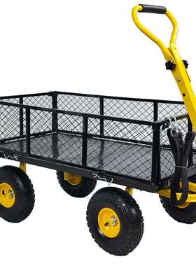 900lb可牵引把手侧面可拆卸钢制户外拖运实用四轮花园手推车