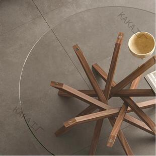 LCP1黑胡桃木圆桌茶几客商用轻奢家用极简现做现代钢化玻璃