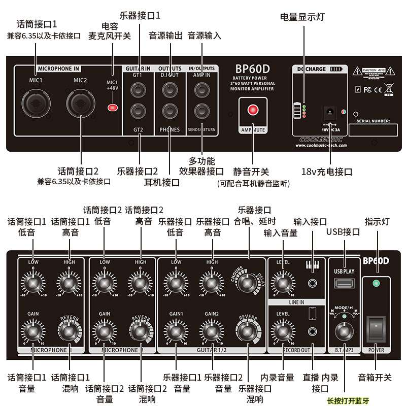 BP60D酷乐音响120瓦萨克斯电子琴音箱吉他弹唱户外街头内录直播