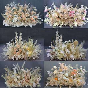 婚庆香槟色地排花路引花婚礼秋色花艺长条挂花装饰布置仿真花道具