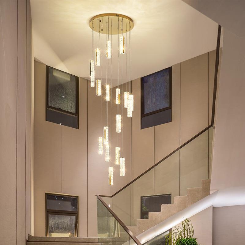 楼梯灯长吊灯轻奢大厅水晶大吊灯间复式楼中空loft别墅客厅灯具
