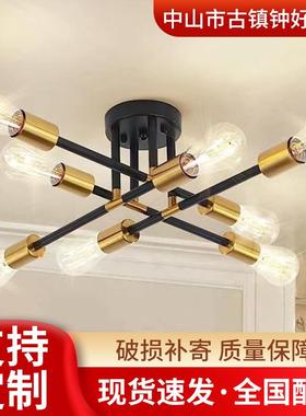 跨境4头6头吸顶灯复古黑金餐厅客厅卧室书房吊灯黑色枝形led灯具