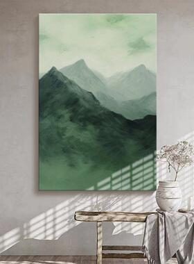 顺丰只此青绿纯手绘油画新中式玄关装饰画客厅抽象山水肌理画绿色