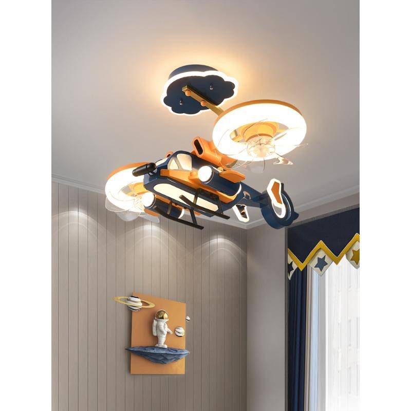 儿童飞机灯风扇灯护眼LED男孩房灯创意卡通战斗机模型男孩卧室灯