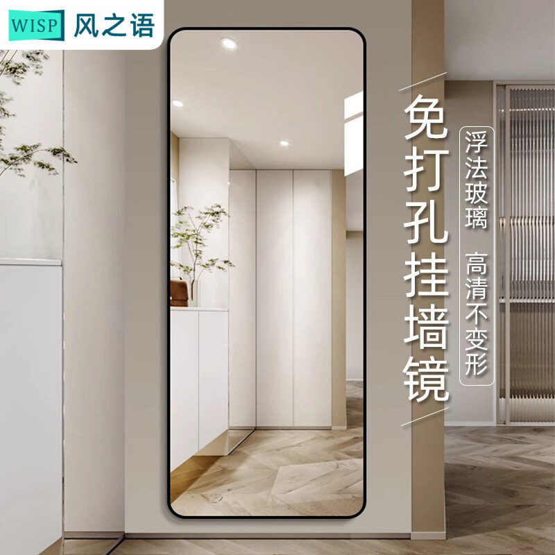 铝合金框镜子全身穿衣镜贴墙自粘壁挂式门后试衣镜挂墙上玻璃镜图片