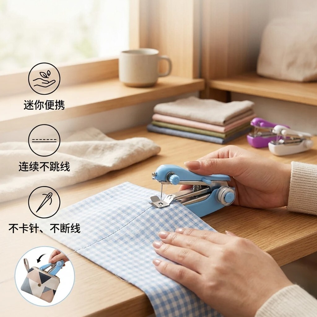 简约便携式手动迷你微型缝纫机家用手持简易缝衣服袖珍小型裁缝机