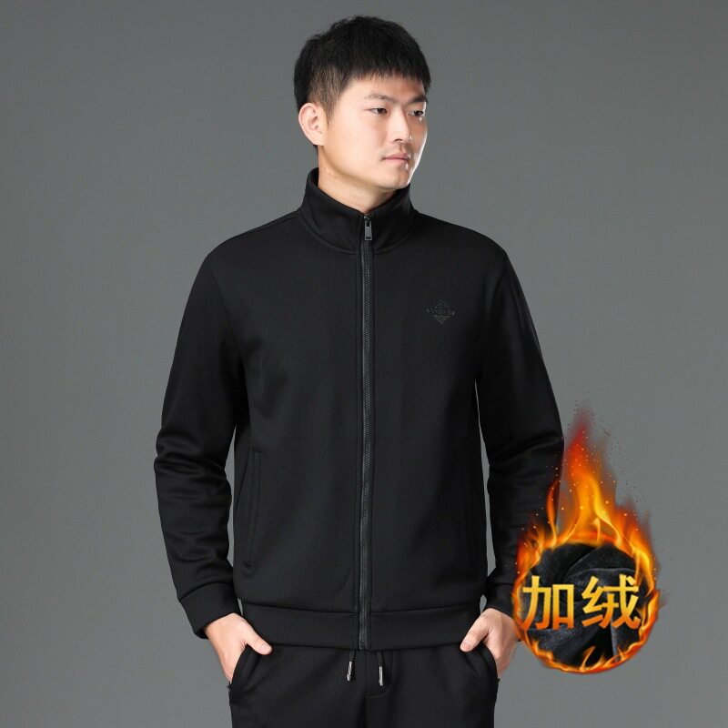 鹰鹗雕品牌秋冬季加绒男装男夹克立领加厚保暖运动服休闲夹克外套