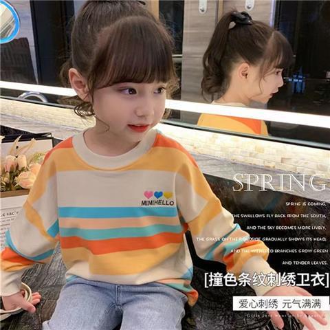 女童彩虹T恤洋气儿童长袖条纹卫衣春秋2025新款女孩韩版网红上衣