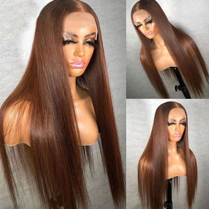 4# Chocolate Brown Colored Human Hair Wigs For Women 13X5 St