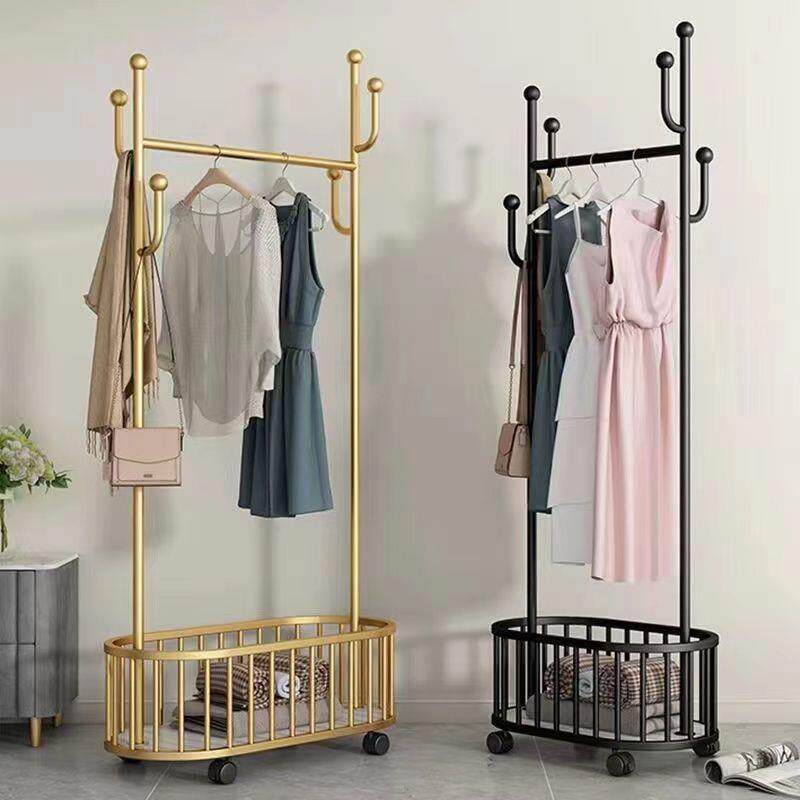轻奢网红晾衣架落地可移动立式带轮衣帽架卧室内家用落地挂衣架子
