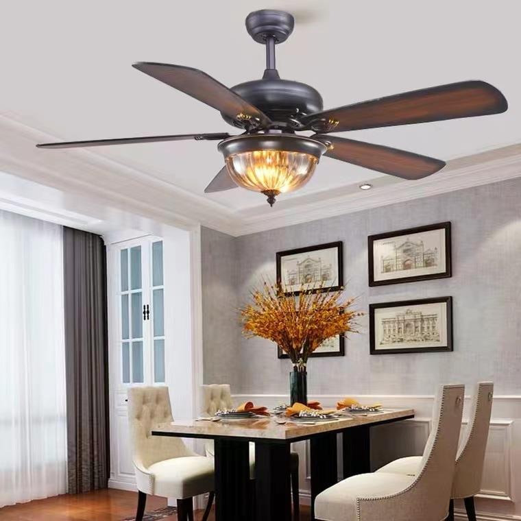 美式轻奢复古风扇灯客厅餐厅会客室电扇吊灯饭店茶楼工程吊扇灯具