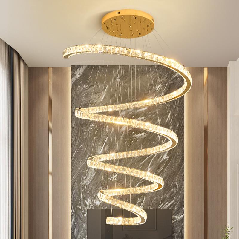 复式楼大吊灯别墅挑空客厅大灯轻奢水晶楼梯loft楼中楼中空圆环灯