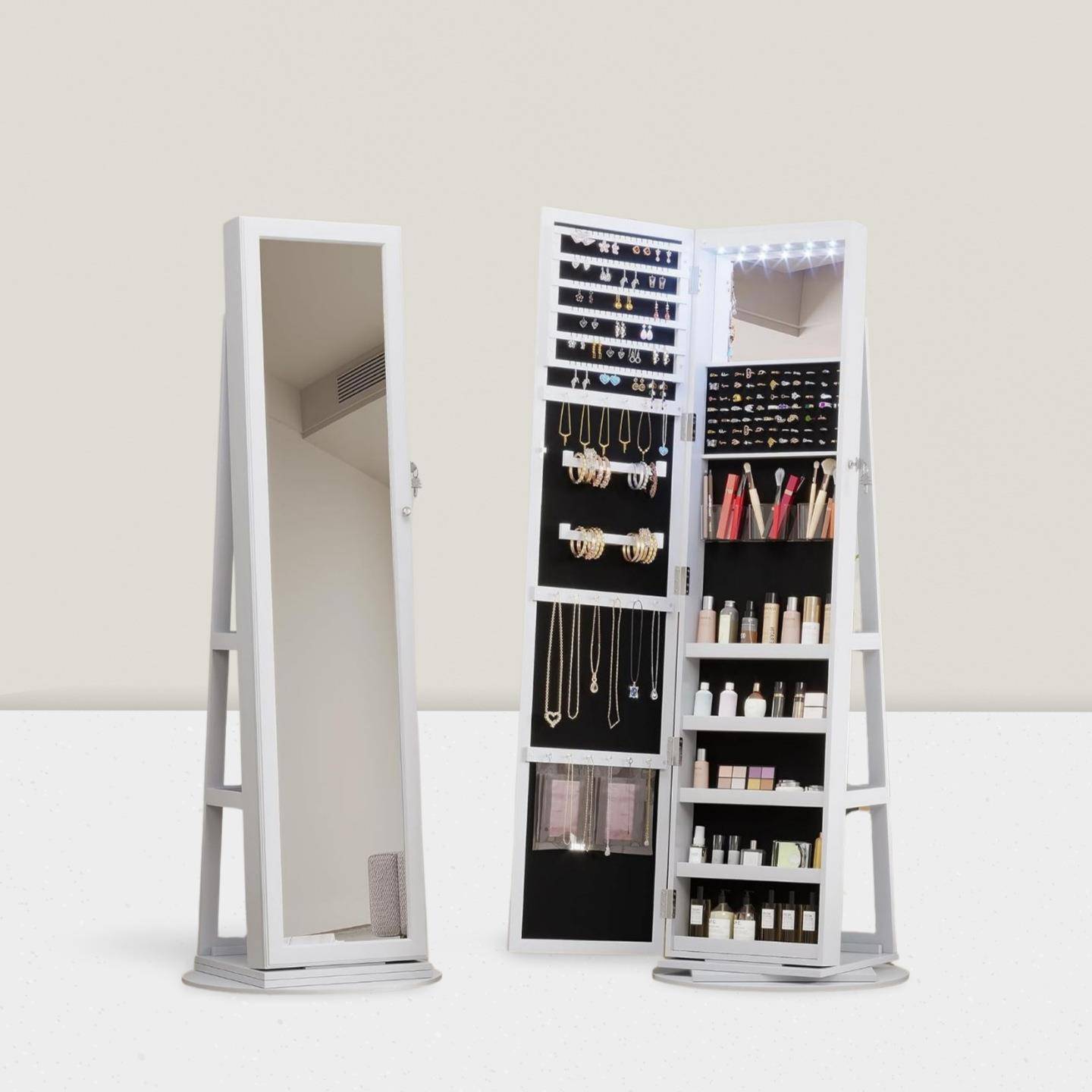 实木旋转落地全身智能镜珠宝首饰收纳柜卧室穿试衣化妆镜子带置物