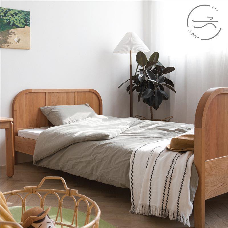 樱桃木儿童床黑胡桃木卧室1.2米1.5带护栏小户型单人床全实木