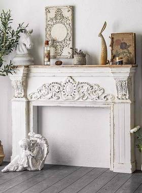 美式复古假壁炉装饰柜靠墙做旧雕花家用客厅实木入户正对门玄关台