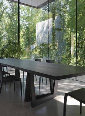 loft美式实木会议桌长桌简约办公桌原木大板桌工业风大型工作台