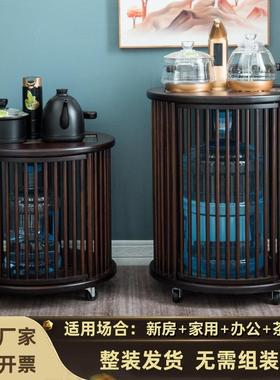 移动茶水柜圆形茶车家用小茶台边柜阳台茶吧几烧水壶一体煮泡茶几