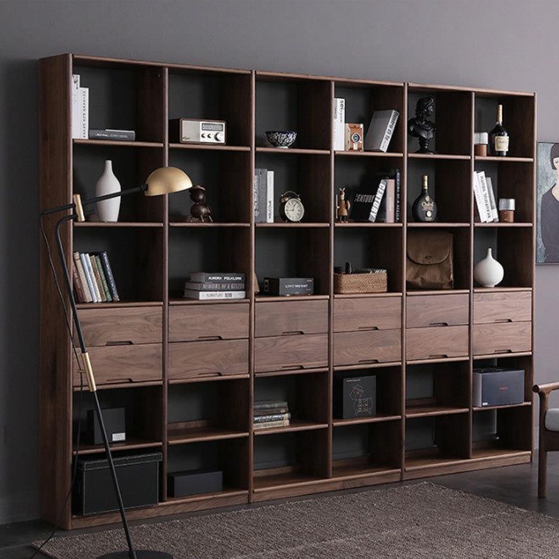 黑胡桃木白橡木书架置物架全实木简约型收纳置物架多层樱桃木书柜