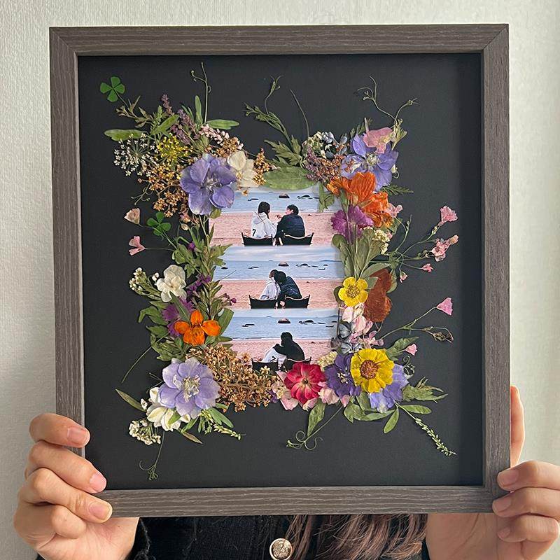 可订制照片DIY相框实木中空相框干花永生花结婚礼物送闺蜜摆件