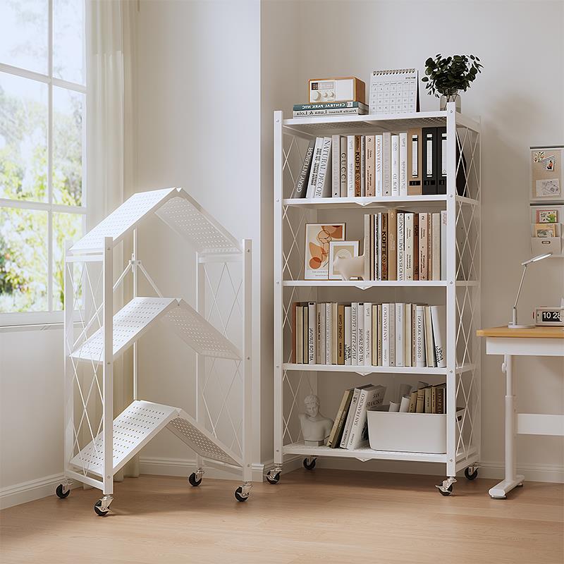 免安装折叠书架可移动置物架带轮金属架子展示架简易书报架绘本架