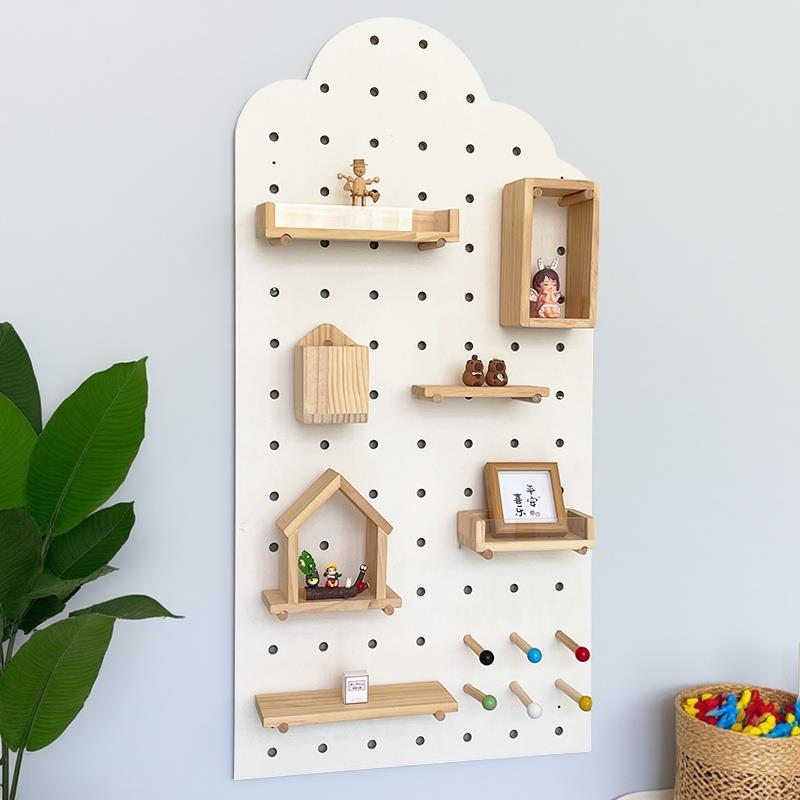 洞洞板定制玄关置物架墙面收纳装饰实木挂板收纳展示架入户