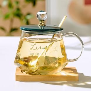 耐热玻璃杯子少女心马克杯家用办公室带把茶水杯牛奶咖啡杯带盖子