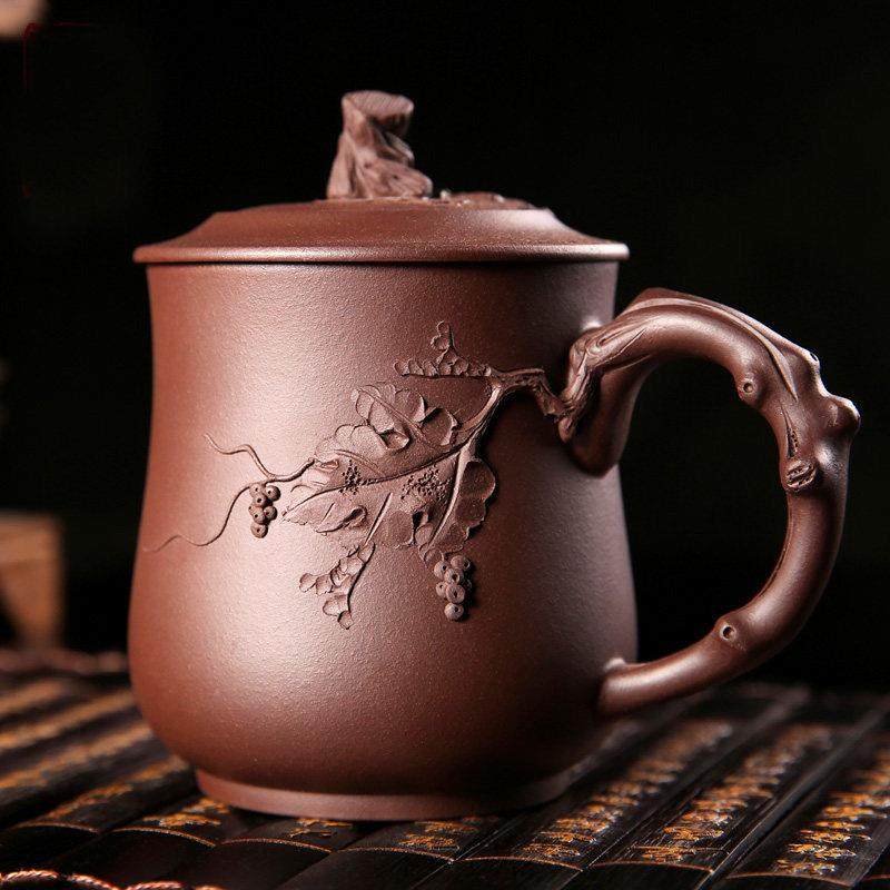 宜兴紫砂杯茶杯男士办公杯泡茶杯带盖手工功夫茶具水杯子堆绘手工,餐饮具,茶杯,淘宝优惠券,粉丝福利购,淘宝优惠卷